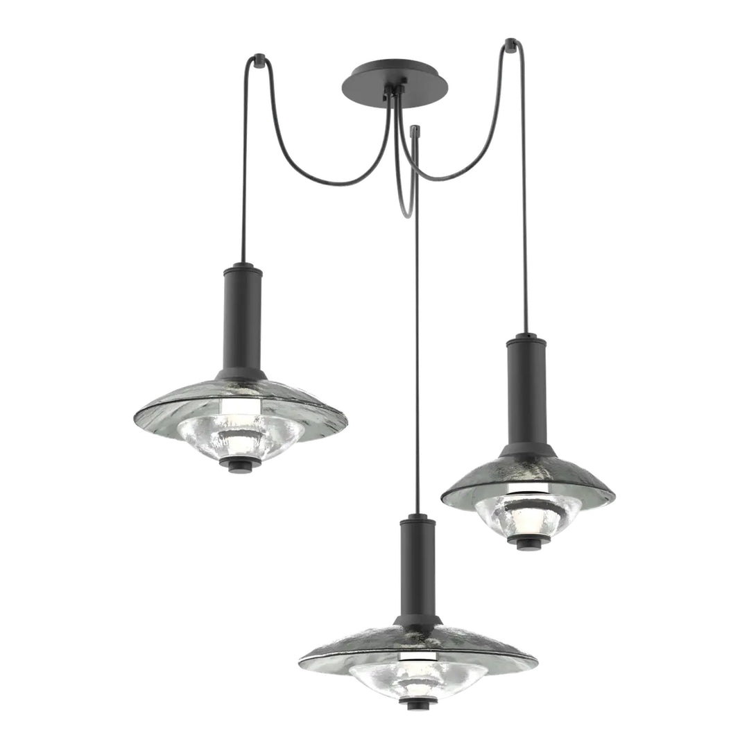 Cirrus Swag Chandelier by Hammerton Studio in Matte Black with Smoke Granite glass (3 Lights)