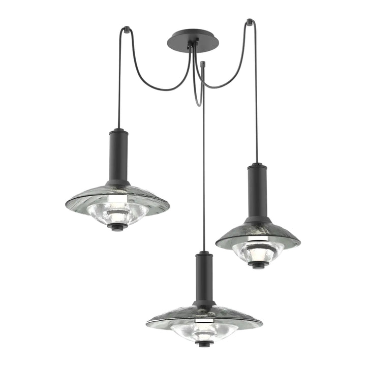 Cirrus Swag Chandelier by Hammerton Studio in Matte Black with Smoke Granite glass (3 Lights)