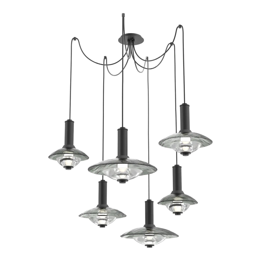 Cirrus Swag Chandelier by Hammerton Studio in Matte Black with Smoke Granite glass (6 Lights)