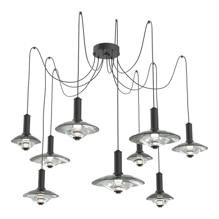 Cirrus Swag Chandelier by Hammerton Studio in Matte Black with Smoke Granite glass (9 Lights)