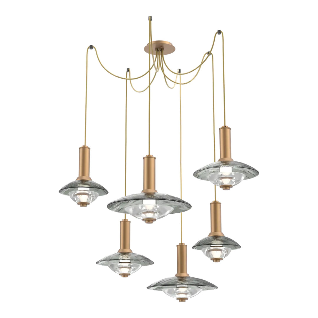 Cirrus Swag Chandelier by Hammerton Studio in Novel Brass with Smoke Granite glass (6 Lights)