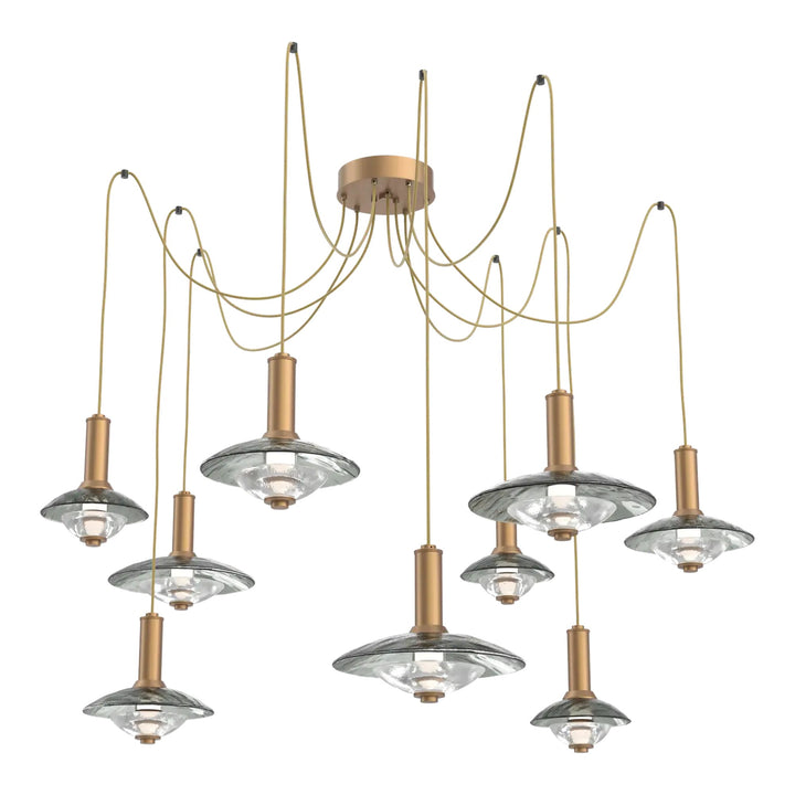 Cirrus Swag Chandelier by Hammerton Studio in Novel Brass with Smoke Granite glass (9 Lights)