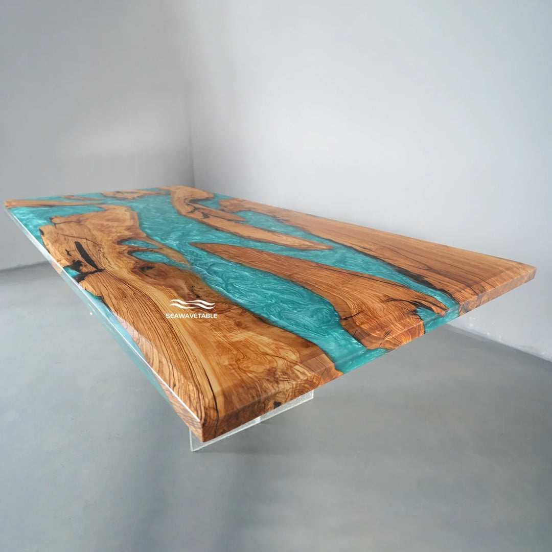 Olive Wood Turquoise River Dining Table by Thomas Dawn