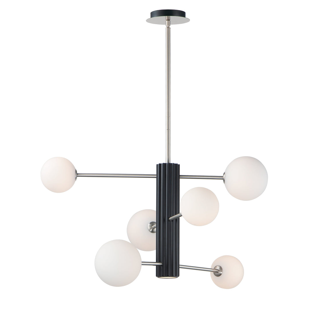 Cog 7-Light LED Chandelier by ET2 Lighting in Black / Satin Nickel, front view