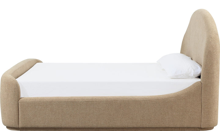 Colton Upholstered Bed in Sourdough — white background, side profile