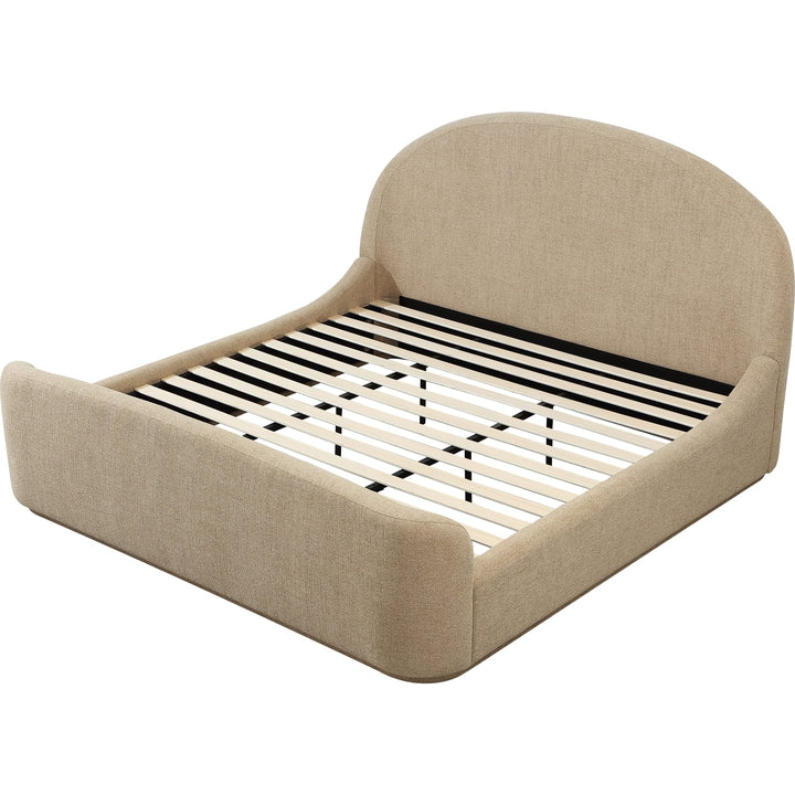 Colton Upholstered Bed in Sourdough — without mattress, showing slat platform