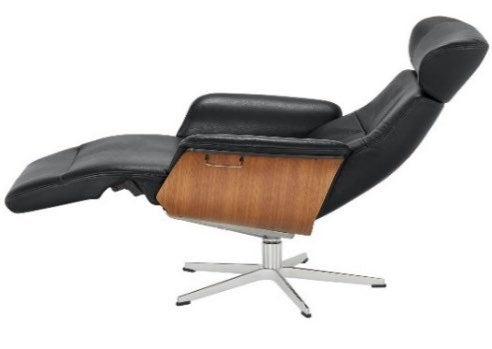 Timeout Recliner + Footstool – Cement Leather/Walnut — merchant price-list white pack (variant)