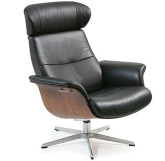 Timeout Recliner + Footstool – Cement Leather/Walnut — merchant price-list white pack (chair)