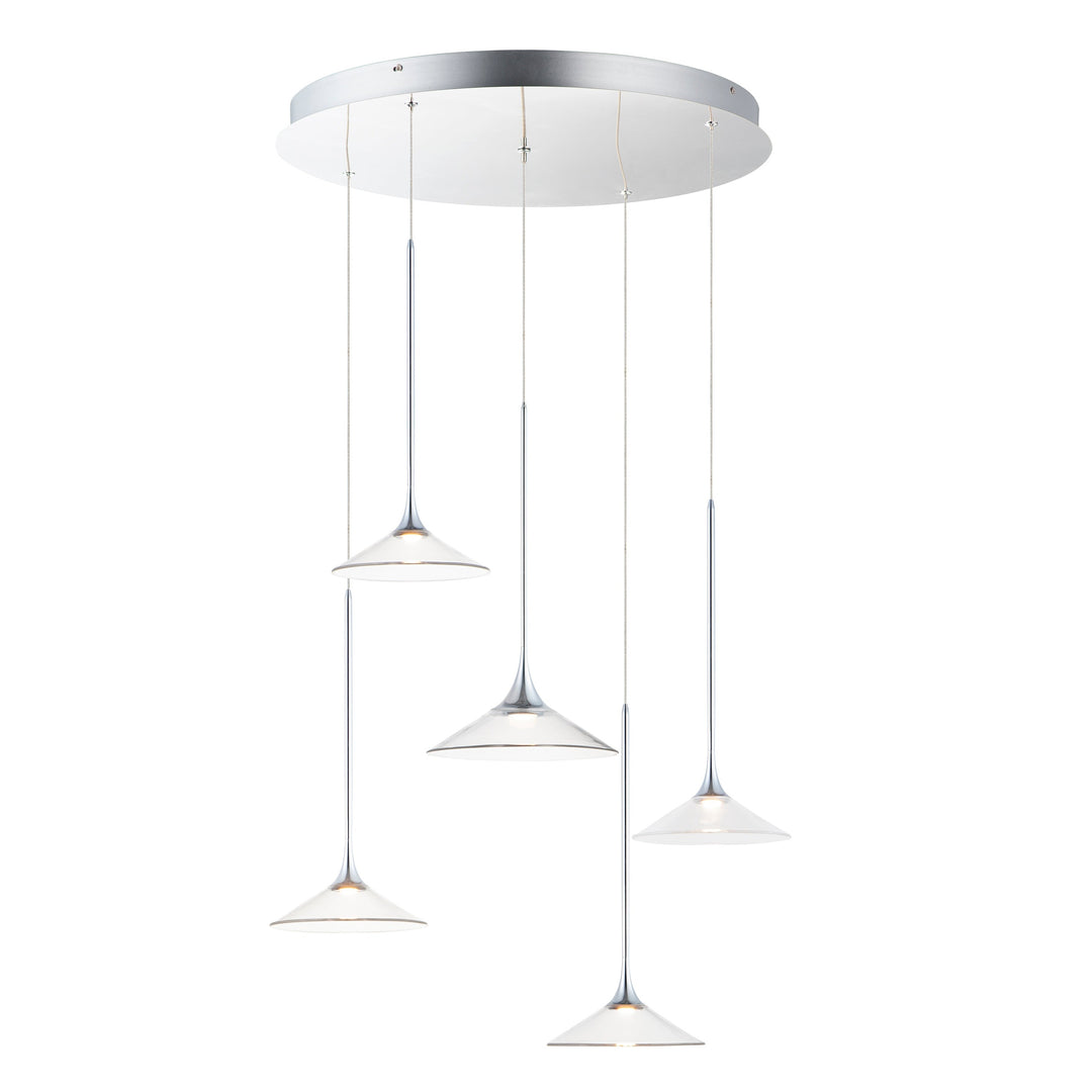 Cono LED 5-Light Pendant by ET2 Lighting in Polished Chrome, front view