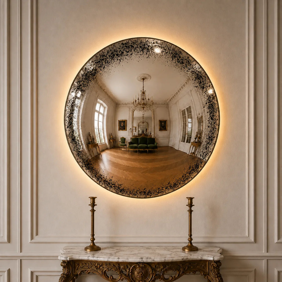 Convex Glow Mirror | Antiqued Mercury Halo by Interior Moderna - view 3