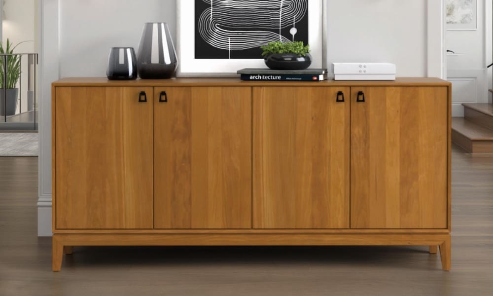 Mansfield solid wood media and storage console in a modern interior