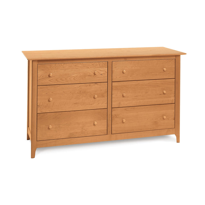 Sarah 6-Drawer Dresser, classic Shaker style, natural cherry finish with six knob-handled drawers by Copeland Furniture.