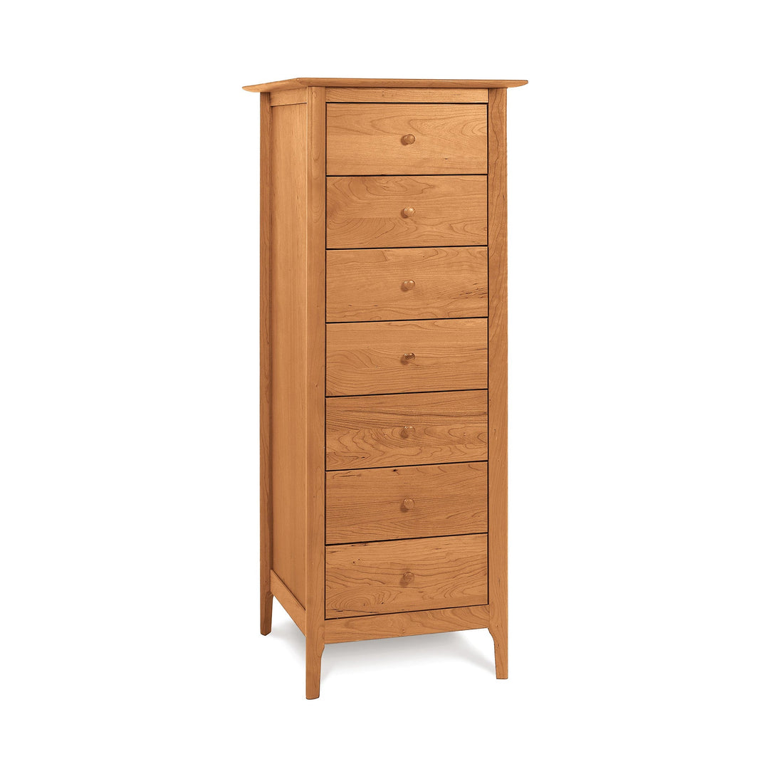 Sarah 7-Drawer Lingerie Chest by Copeland Furniture, crafted from cherry wood with round knobs and four short legs.