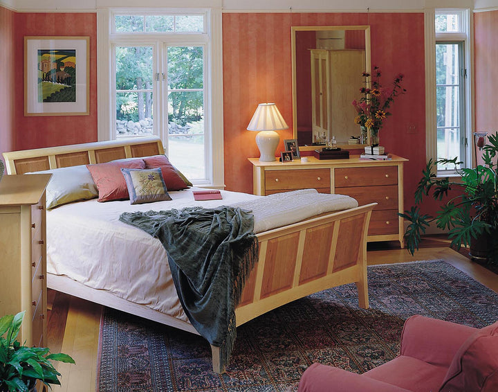 Sarah Sleigh Bed with 45-inch Headboard and Low Footboard in a modern interior