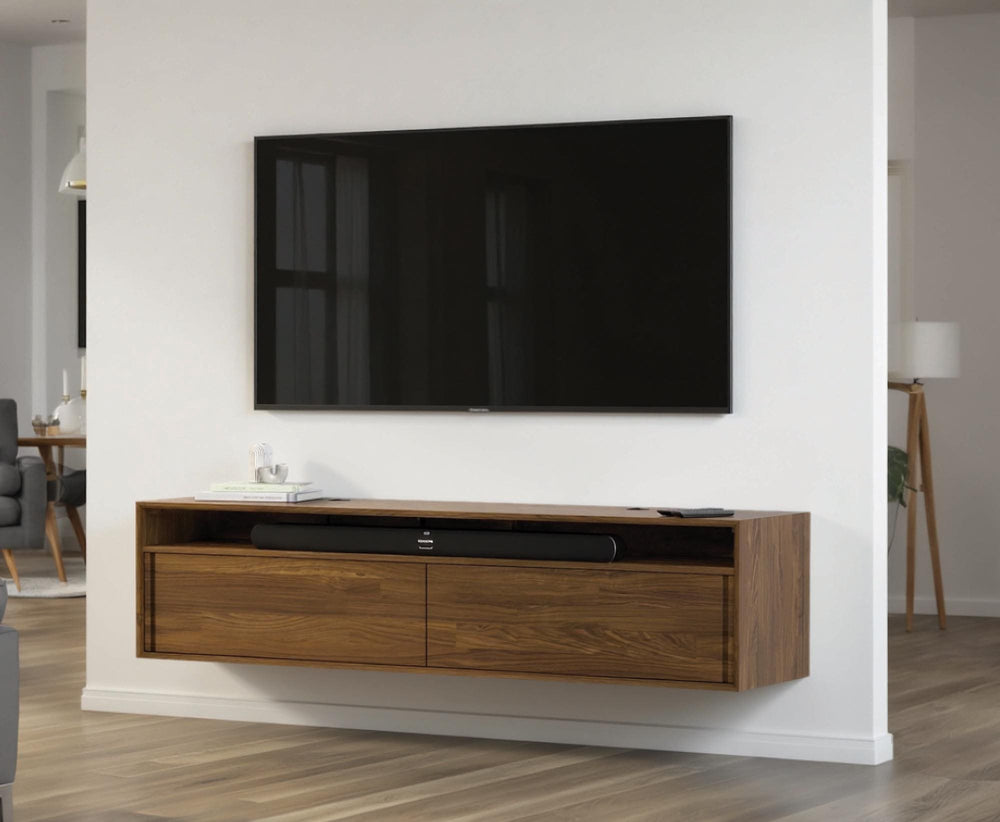 Wall-Mounted 66-inch Low Media Cabinet in a modern interior