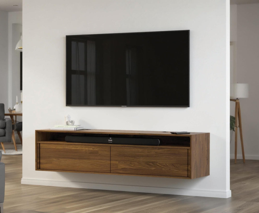 Wall-Mounted 66-inch Low Media Cabinet in a modern interior