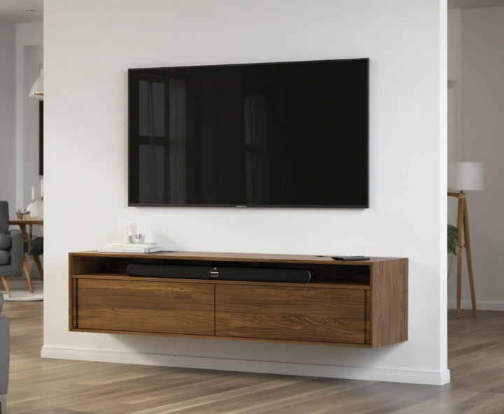Wall-Mounted 66-inch Low Media Cabinet in a modern interior