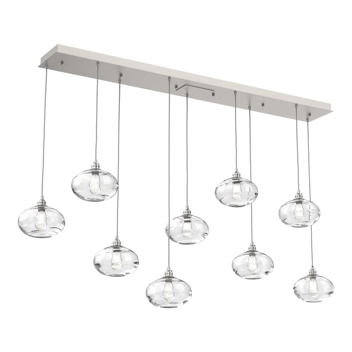 Coppa Linear Pendant Chandelier by Hammerton Studio in Beige Silver with Clear glass (9 Lights)