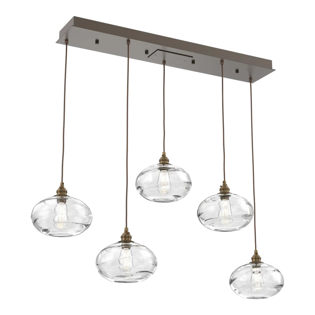 Coppa Linear Pendant Chandelier by Hammerton Studio in Flat Bronze with Clear glass (5 Lights)