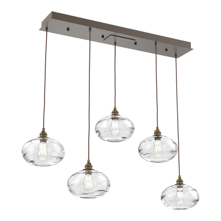 Coppa Linear Pendant Chandelier by Hammerton Studio in Flat Bronze with Clear glass (5 Lights)
