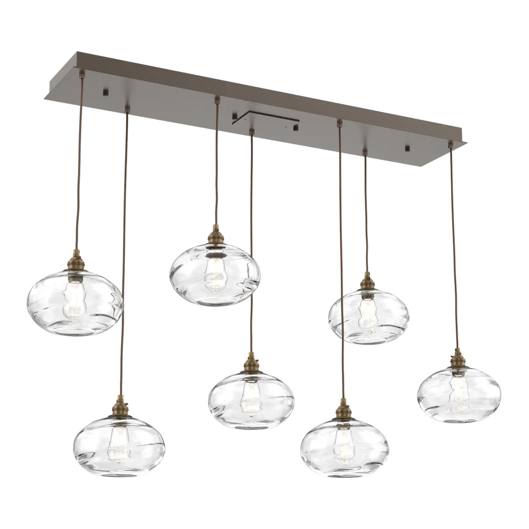 Coppa Linear Pendant Chandelier by Hammerton Studio in Flat Bronze with Clear glass (7 Lights)
