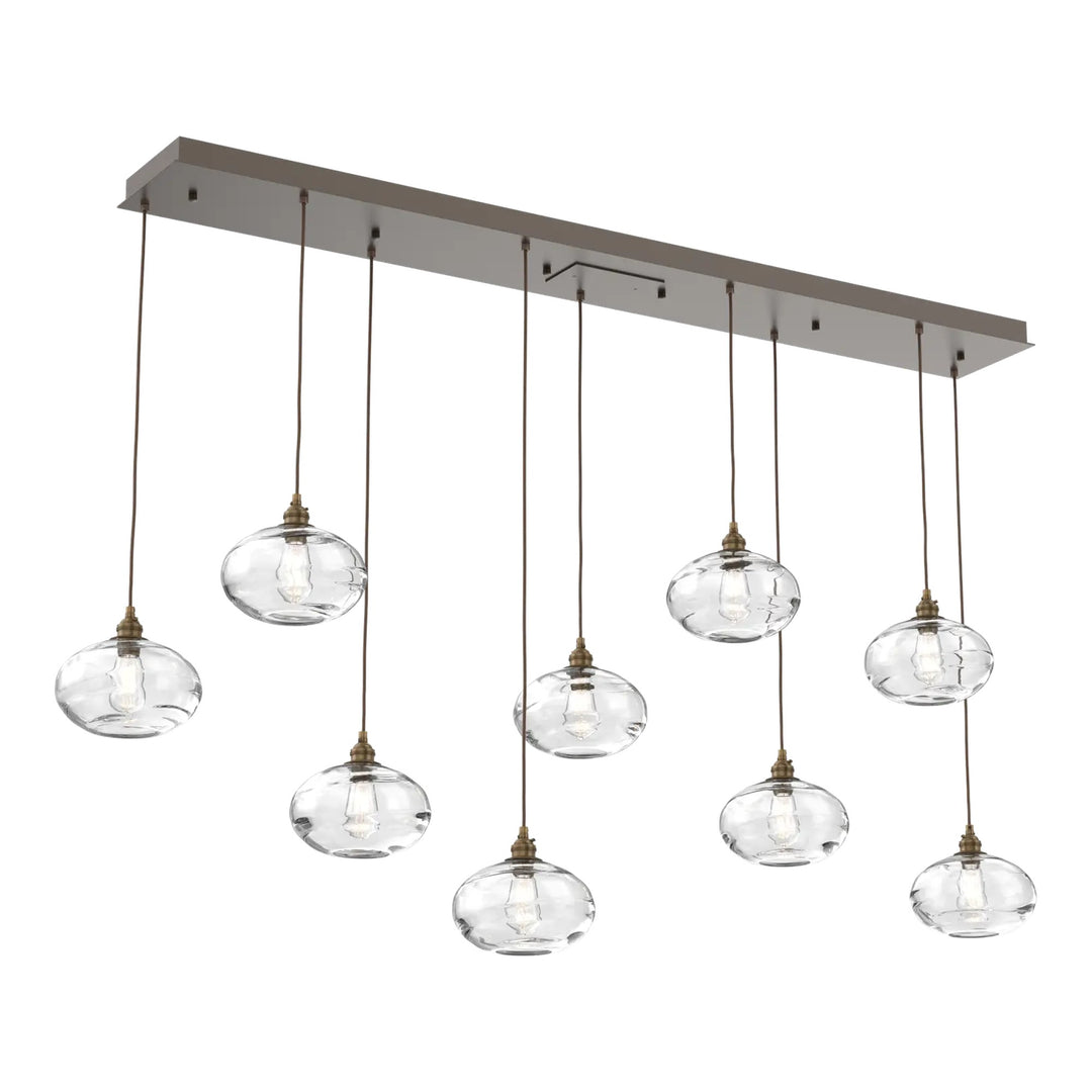 Coppa Linear Pendant Chandelier by Hammerton Studio in Flat Bronze with Clear glass (9 Lights)