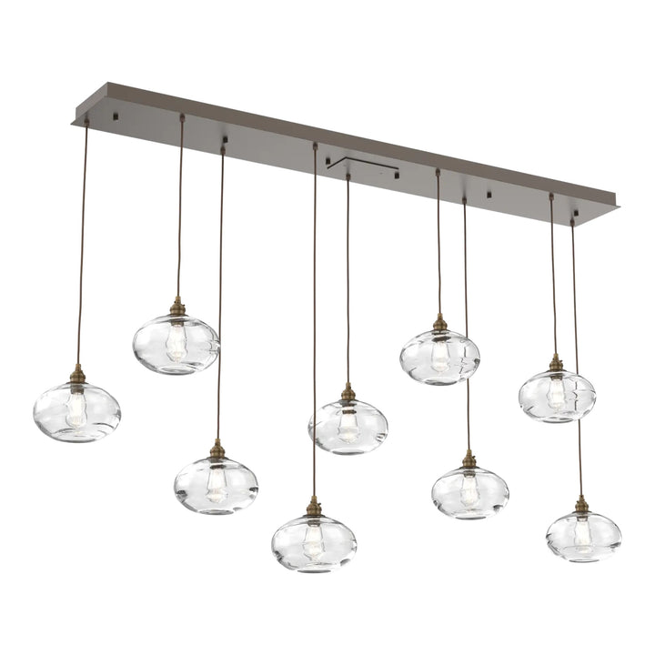 Coppa Linear Pendant Chandelier by Hammerton Studio in Flat Bronze with Clear glass (9 Lights)