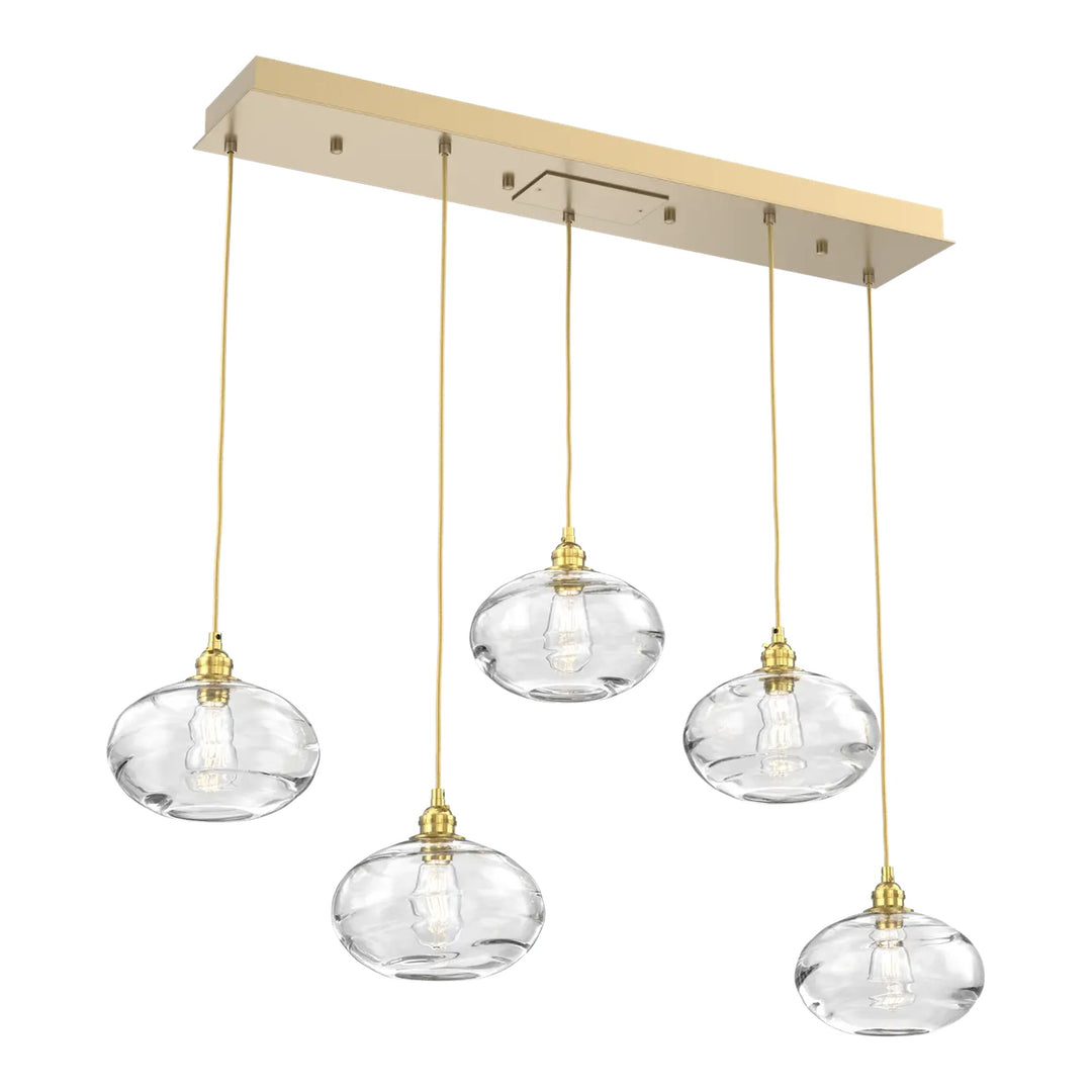 Coppa Linear Pendant Chandelier by Hammerton Studio in Gilded Brass with Clear glass (5 Lights)