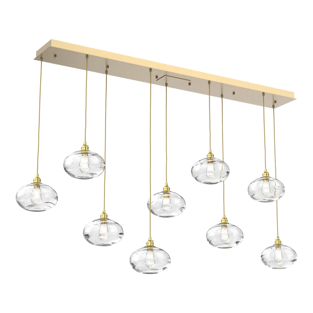 Coppa Linear Pendant Chandelier by Hammerton Studio in Gilded Brass with Clear glass (9 Lights)