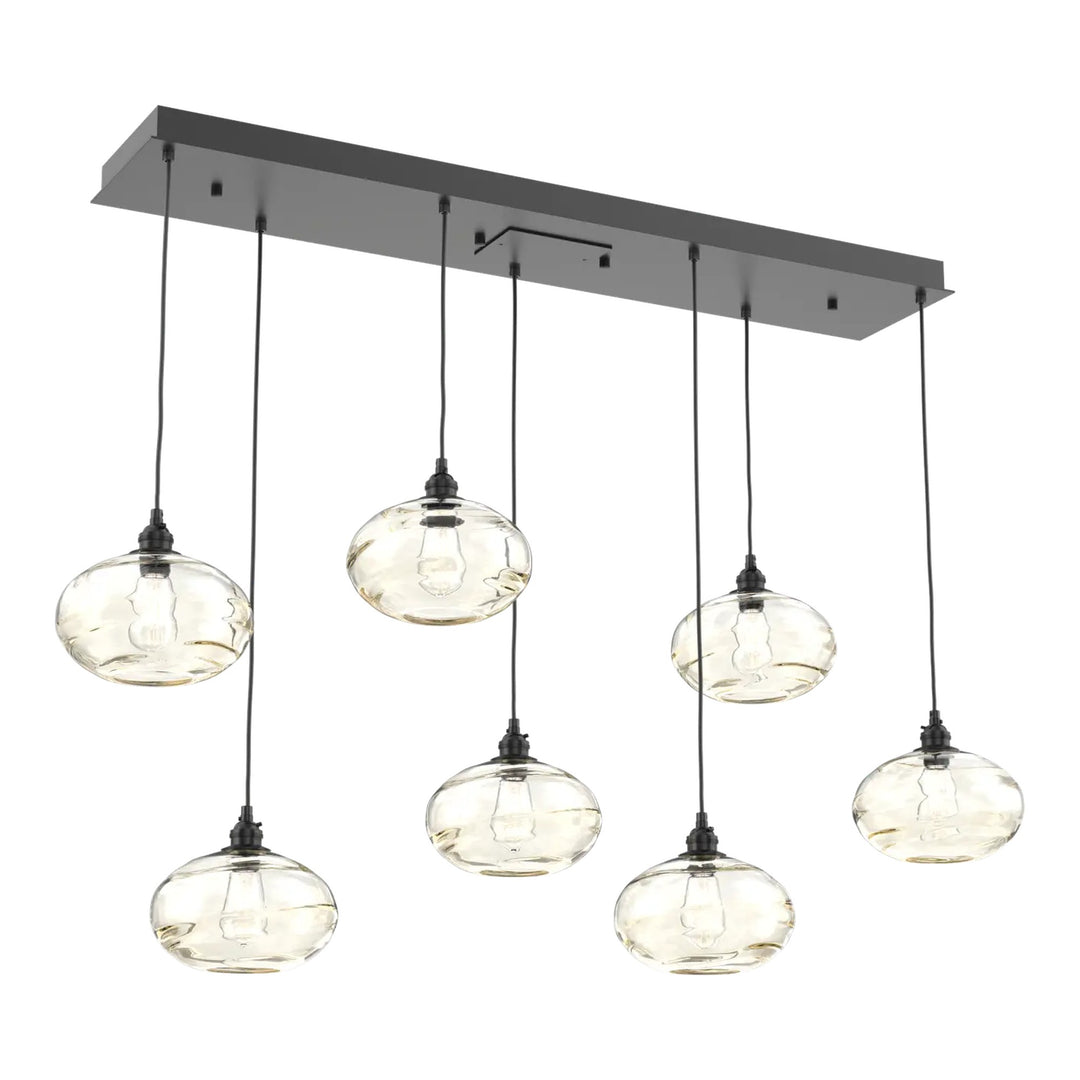 Coppa Linear Pendant Chandelier by Hammerton Studio in Matte Black with Amber glass