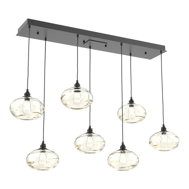 Coppa Linear Pendant Chandelier by Hammerton Studio in Matte Black with Amber glass