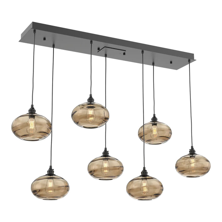 Coppa Linear Pendant Chandelier by Hammerton Studio in Matte Black with Bronze glass