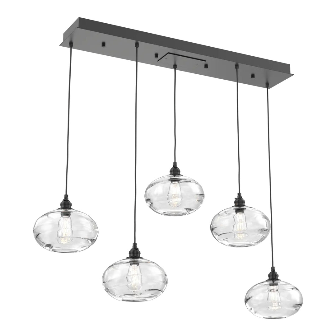 Coppa Linear Pendant Chandelier by Hammerton Studio in Matte Black with Clear glass (5 Lights)