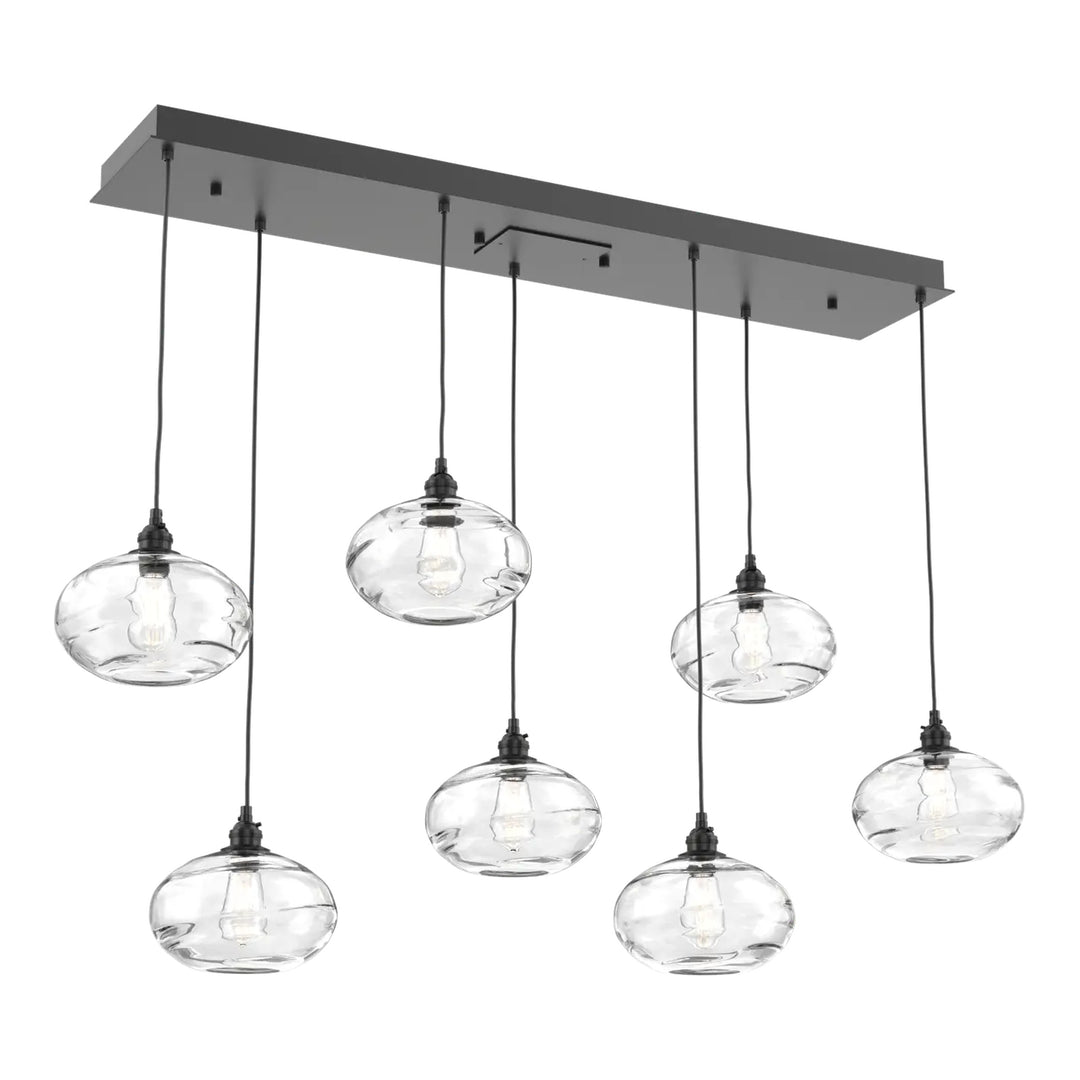 Coppa Linear Pendant Chandelier by Hammerton Studio in Matte Black with Clear glass (7 Lights)