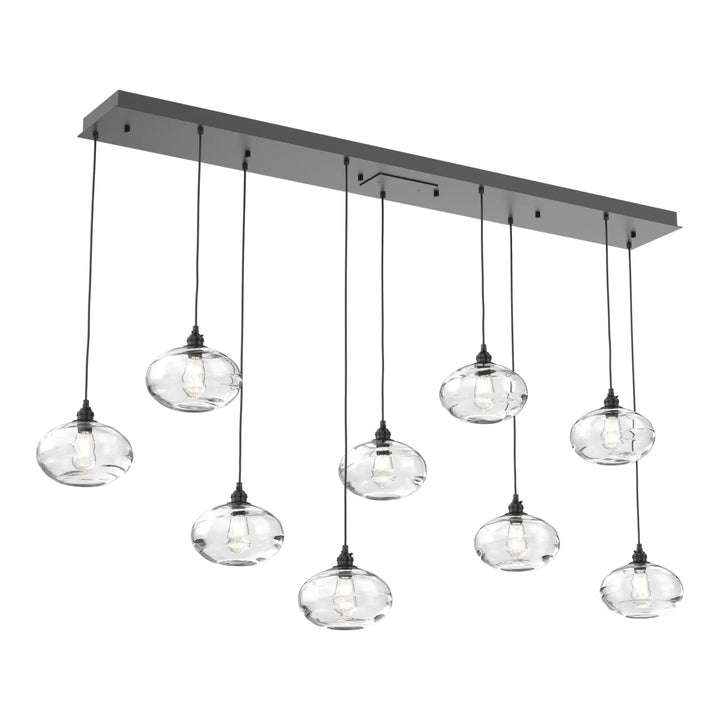 Coppa Linear Pendant Chandelier by Hammerton Studio in Matte Black with Clear glass (9 Lights)