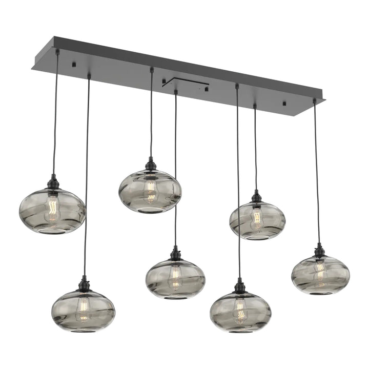 Coppa Linear Pendant Chandelier by Hammerton Studio in Matte Black with Smoke glass