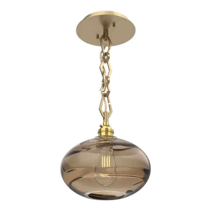 Coppa Pendant by Hammerton Studio in Gilded Brass with Bronze glass on Diamond Chain