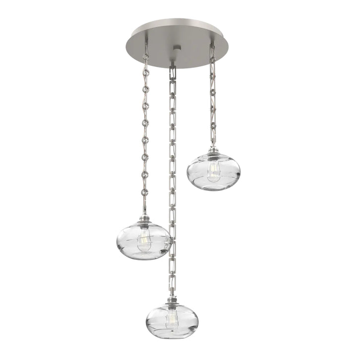 Coppa Round Pendant Chandelier by Hammerton Studio in Beige Silver with Clear glass on Diamond Chain (3 Lights)