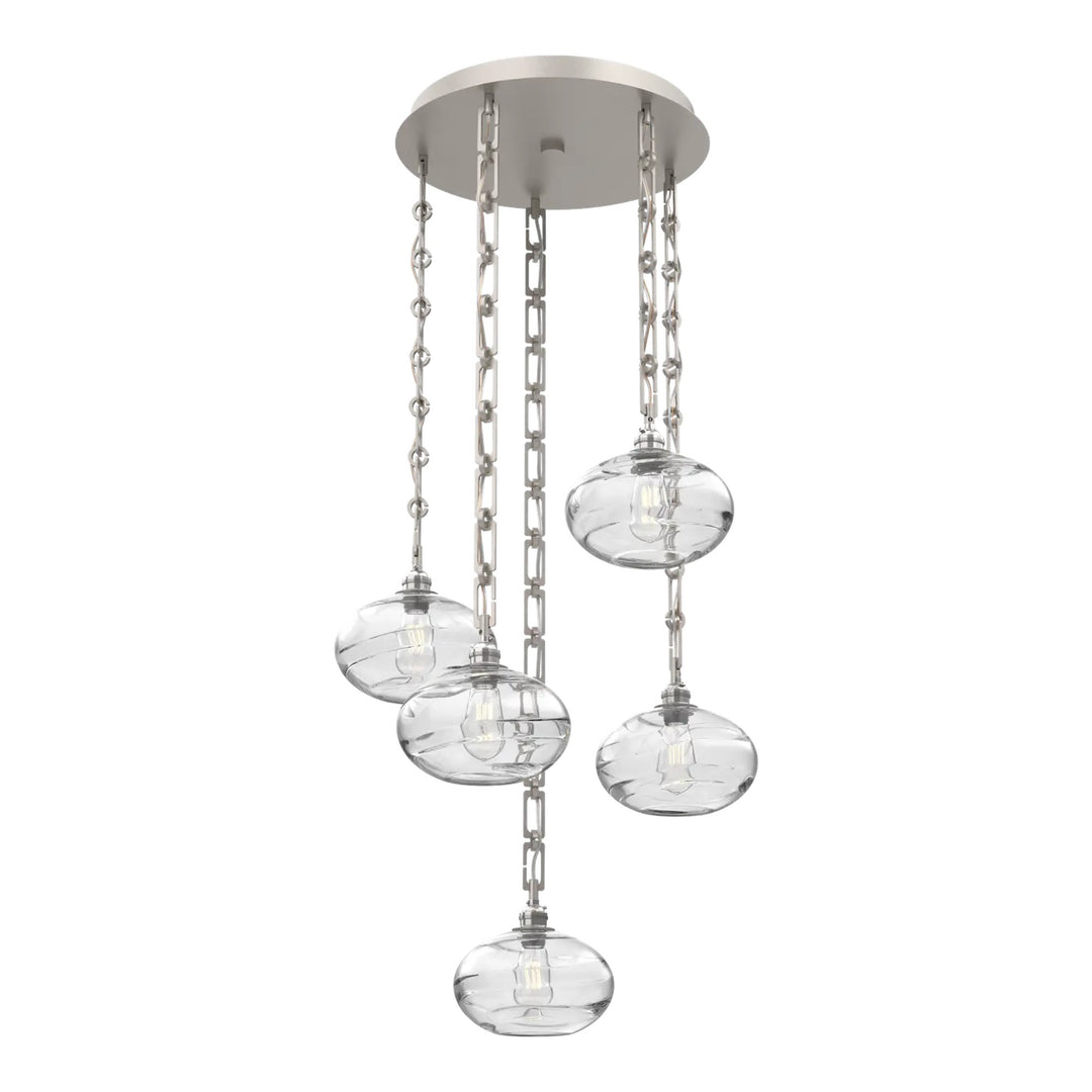 Coppa Round Pendant Chandelier by Hammerton Studio in Beige Silver with Clear glass on Diamond Chain (5 Lights)