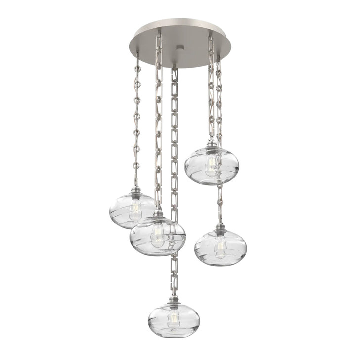 Coppa Round Pendant Chandelier by Hammerton Studio in Beige Silver with Clear glass on Diamond Chain (5 Lights)