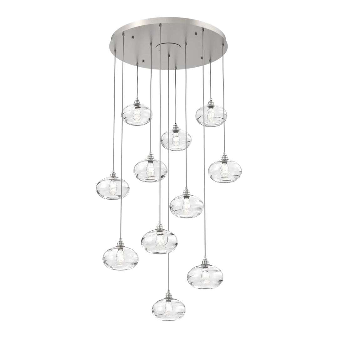 Coppa Round Pendant Chandelier by Hammerton Studio in Beige Silver with Clear glass on adjustable cord (11 Lights)