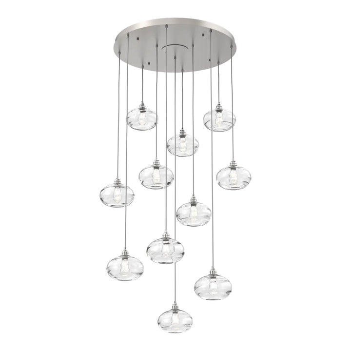 Coppa Round Pendant Chandelier by Hammerton Studio in Beige Silver with Clear glass on adjustable cord (11 Lights)
