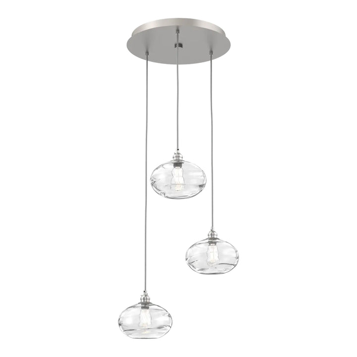 Coppa Round Pendant Chandelier by Hammerton Studio in Beige Silver with Clear glass on adjustable cord (3 Lights)