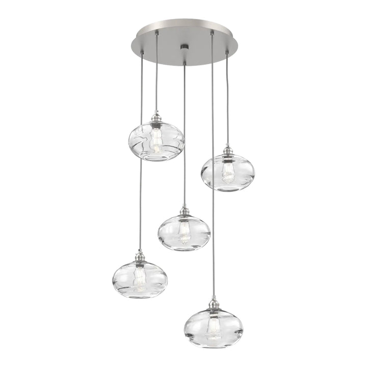 Coppa Round Pendant Chandelier by Hammerton Studio in Beige Silver with Clear glass on adjustable cord (5 Lights)