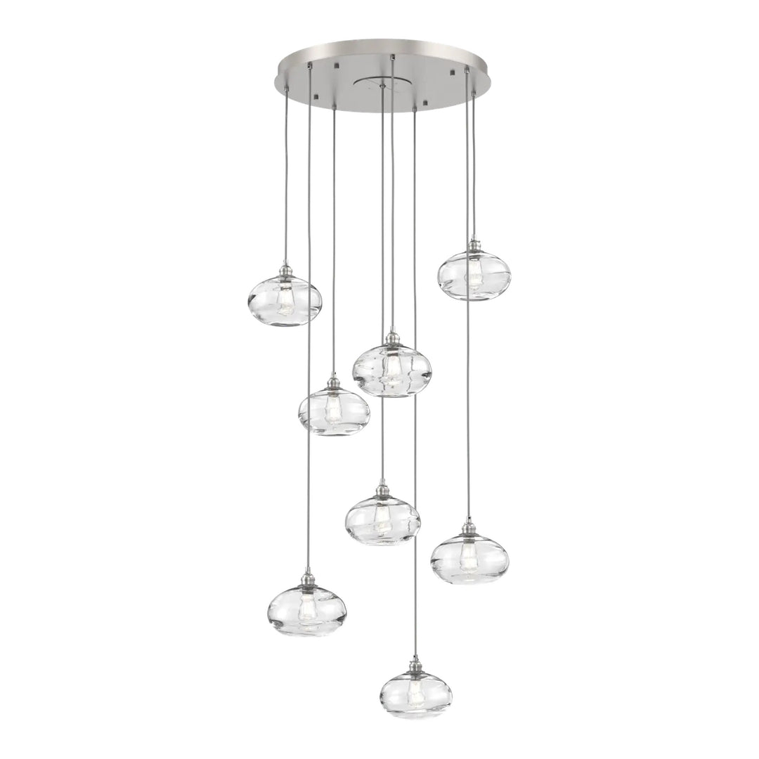 Coppa Round Pendant Chandelier by Hammerton Studio in Beige Silver with Clear glass on adjustable cord (8 Lights)