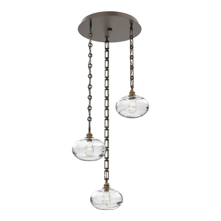 Coppa Round Pendant Chandelier by Hammerton Studio in Flat Bronze with Clear glass on Diamond Chain (3 Lights)