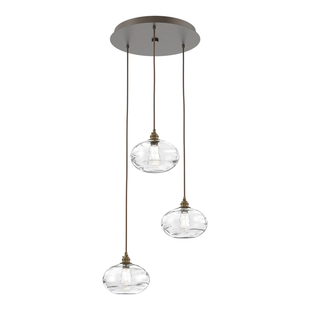 Coppa Round Pendant Chandelier by Hammerton Studio in Flat Bronze with Clear glass on adjustable cord (3 Lights)