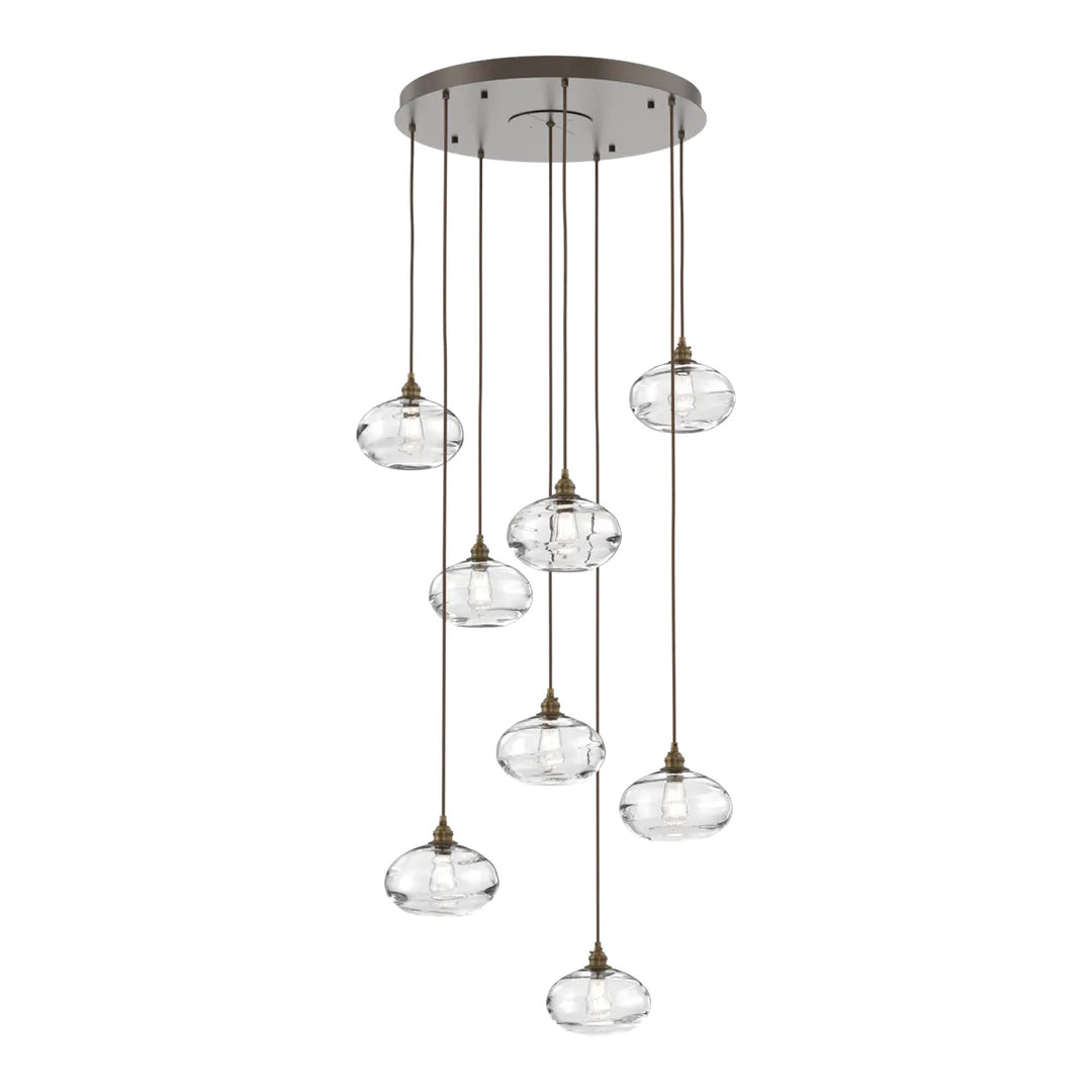 Coppa Round Pendant Chandelier by Hammerton Studio in Flat Bronze with Clear glass on adjustable cord (8 Lights)
