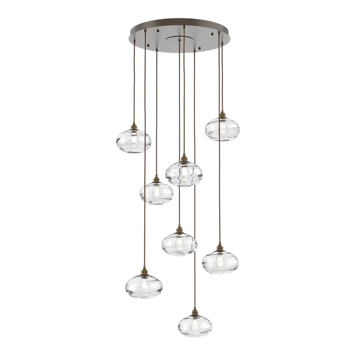 Coppa Round Pendant Chandelier by Hammerton Studio in Flat Bronze with Clear glass on adjustable cord (8 Lights)