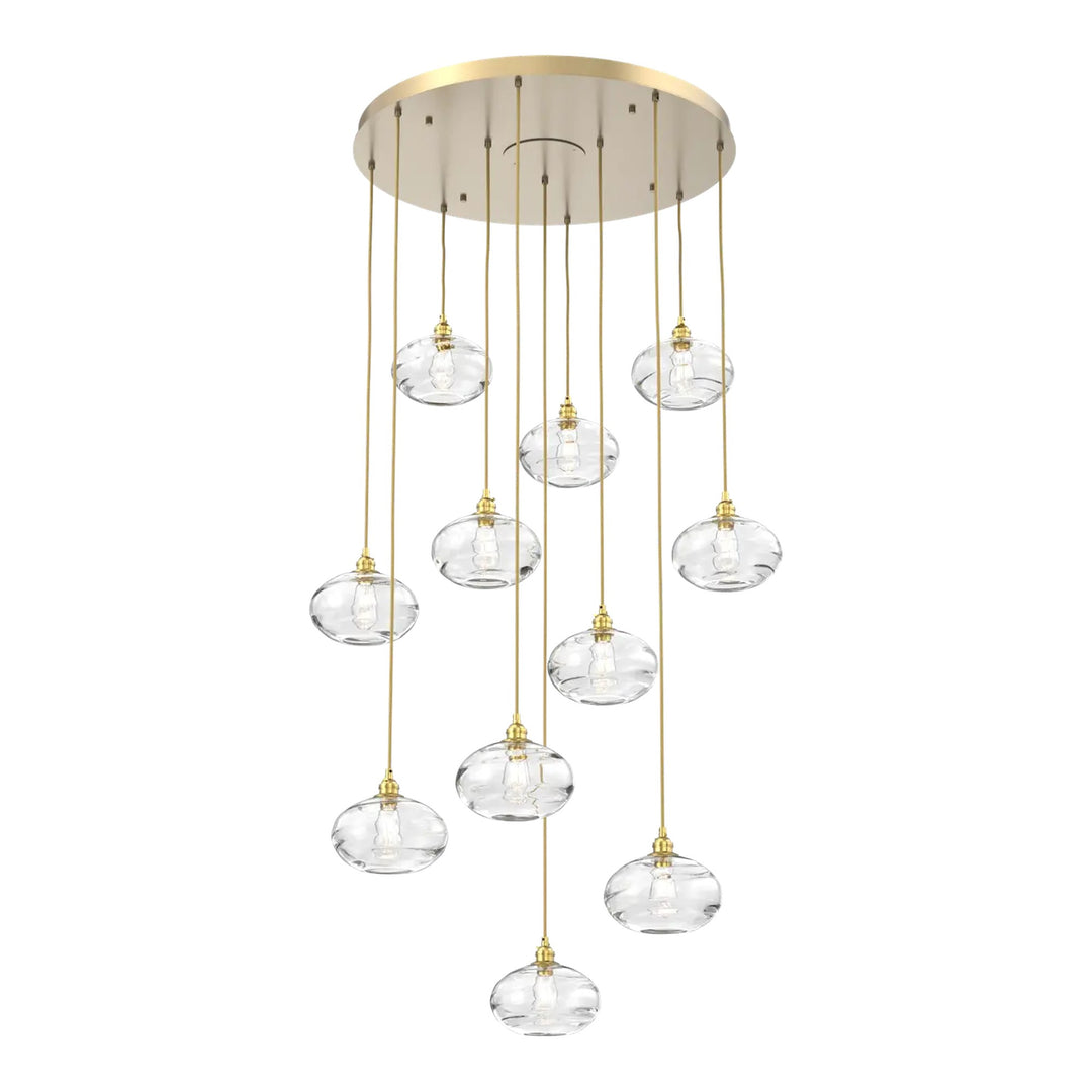 Coppa Round Pendant Chandelier by Hammerton Studio in Gilded Brass with Clear glass on adjustable cord (11 Lights)